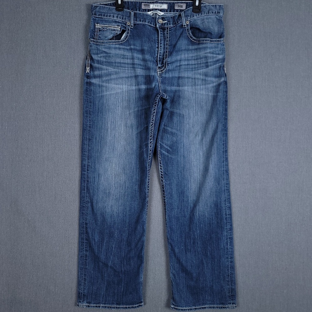 BKE Seth Jeans Mens‎ 38R (36x31) Blue Medium Wash Straight Wide Leg Baggy Denim
